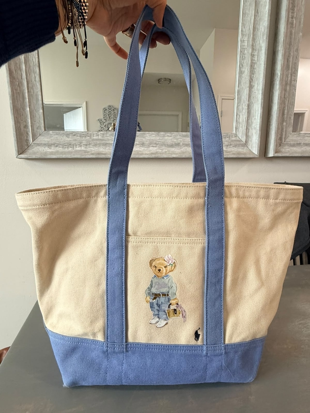 Ralph Lauren Beige & Blue Polo Bear Canvas Tote - Picture 2 of 9
